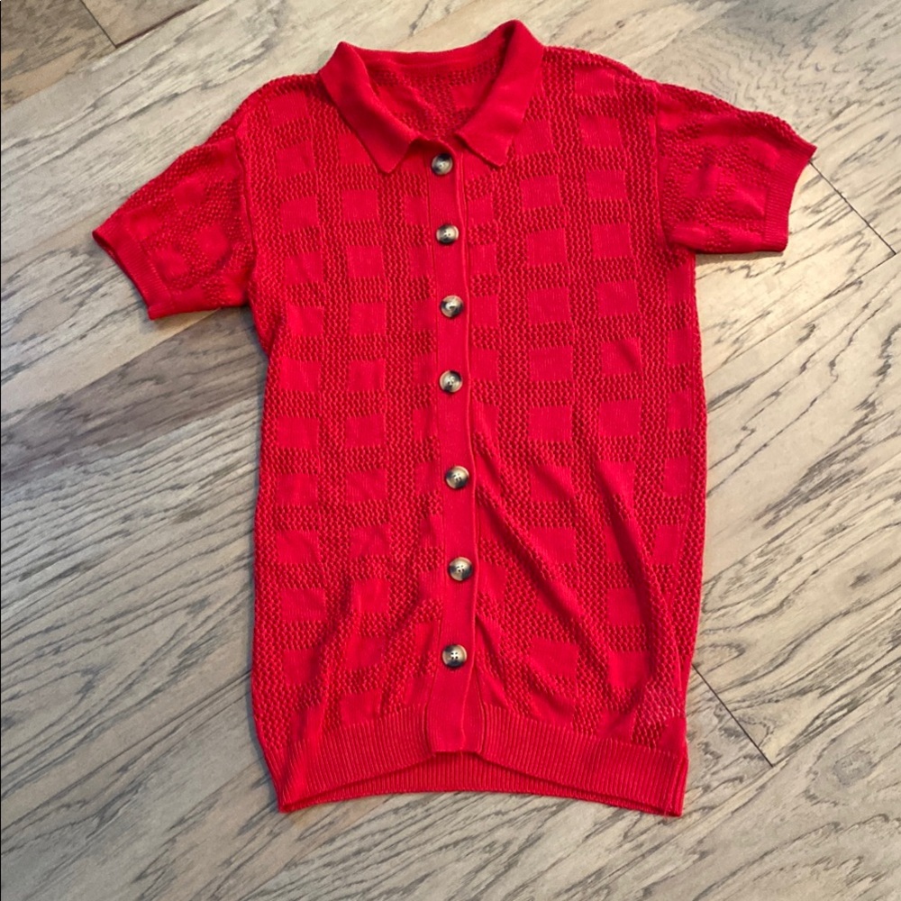 Womens Red Acrylic Short Sleeve Cardigan